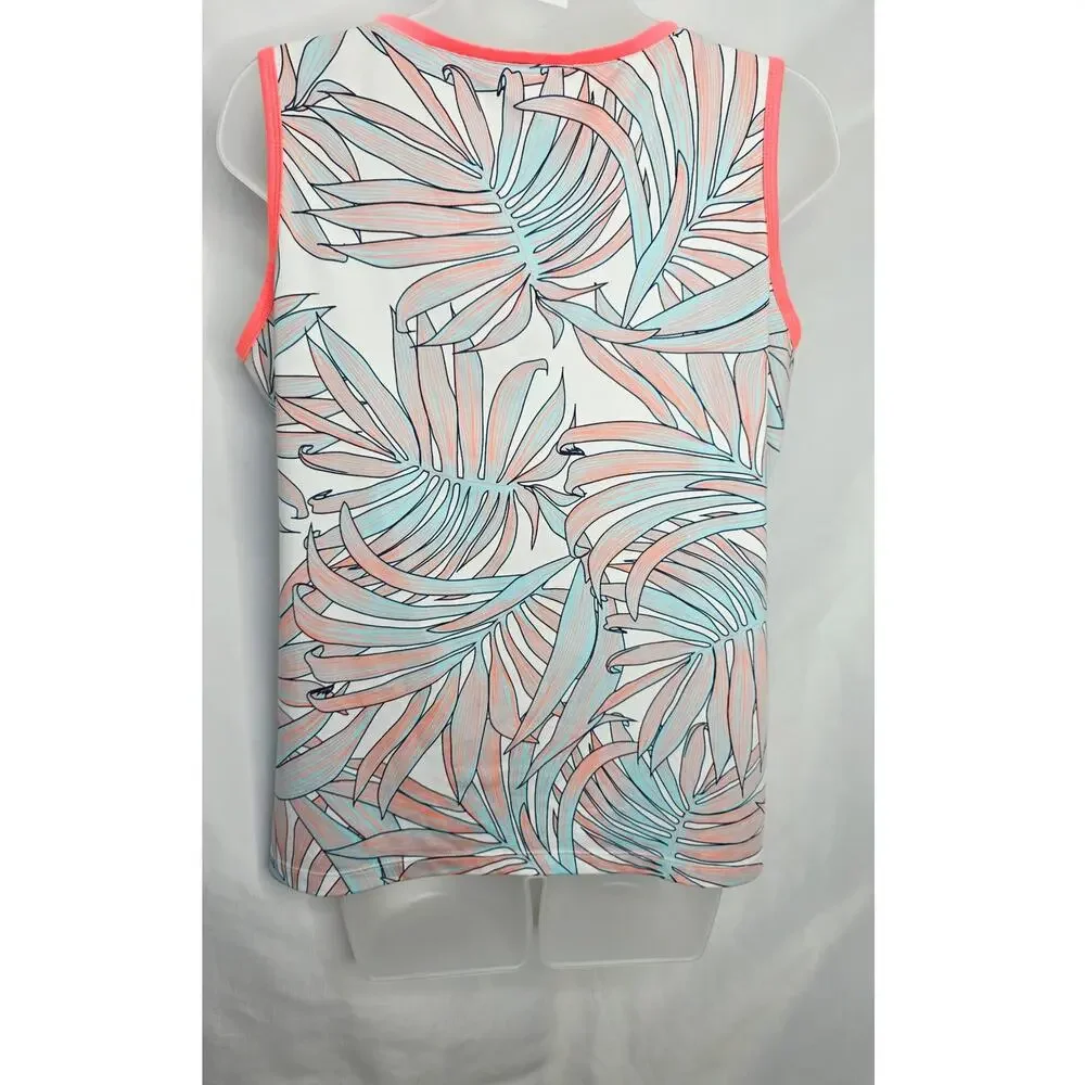 Tail Activewear Tank Top Womens L Tropical Palm Print Athletic Sleeveless Coral